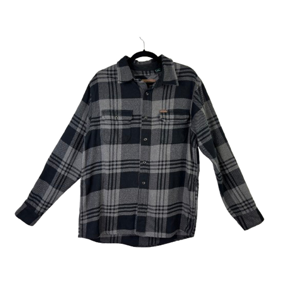 Orvis Mens Large Flannel Shirt Jacket Shacket Hand Warming Pockets Cotton Poly